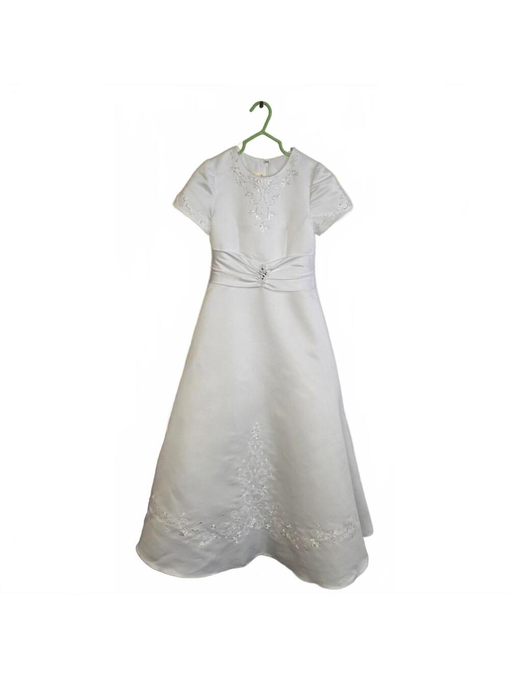 White Embroidered Flower Girl Dress with Short Sleeves